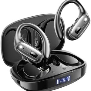Wireless Earbuds, Sports Bluetooth 5.4 Headphones, Ear Buds with ENC Noise Canceling Mic, 80Hr Playtime Earphones, Palm-Sized, LED Power Display, IPX7 Waterproof Headset for Workout Running, Black